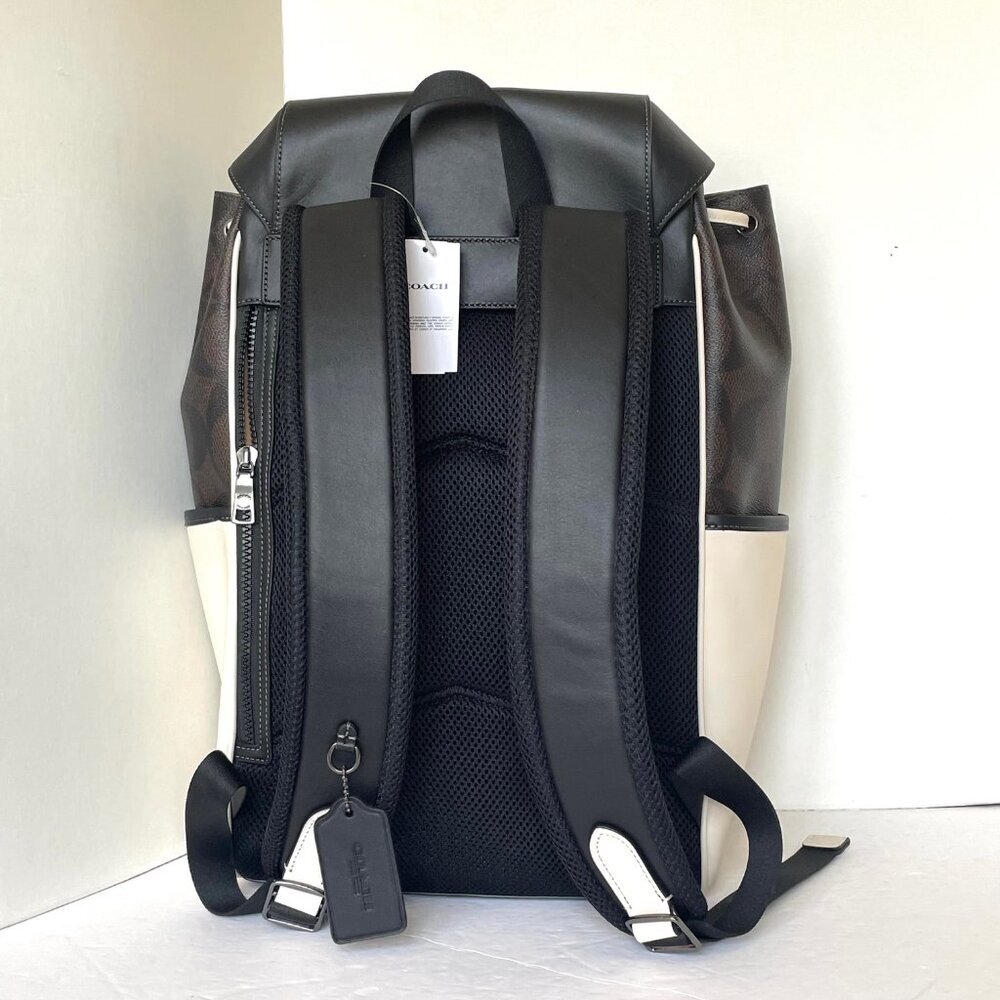 Coach Racer Backpack Colorblock Signature Canvas Leather Walnut Chalk CY775 - Picture 3 of 10
